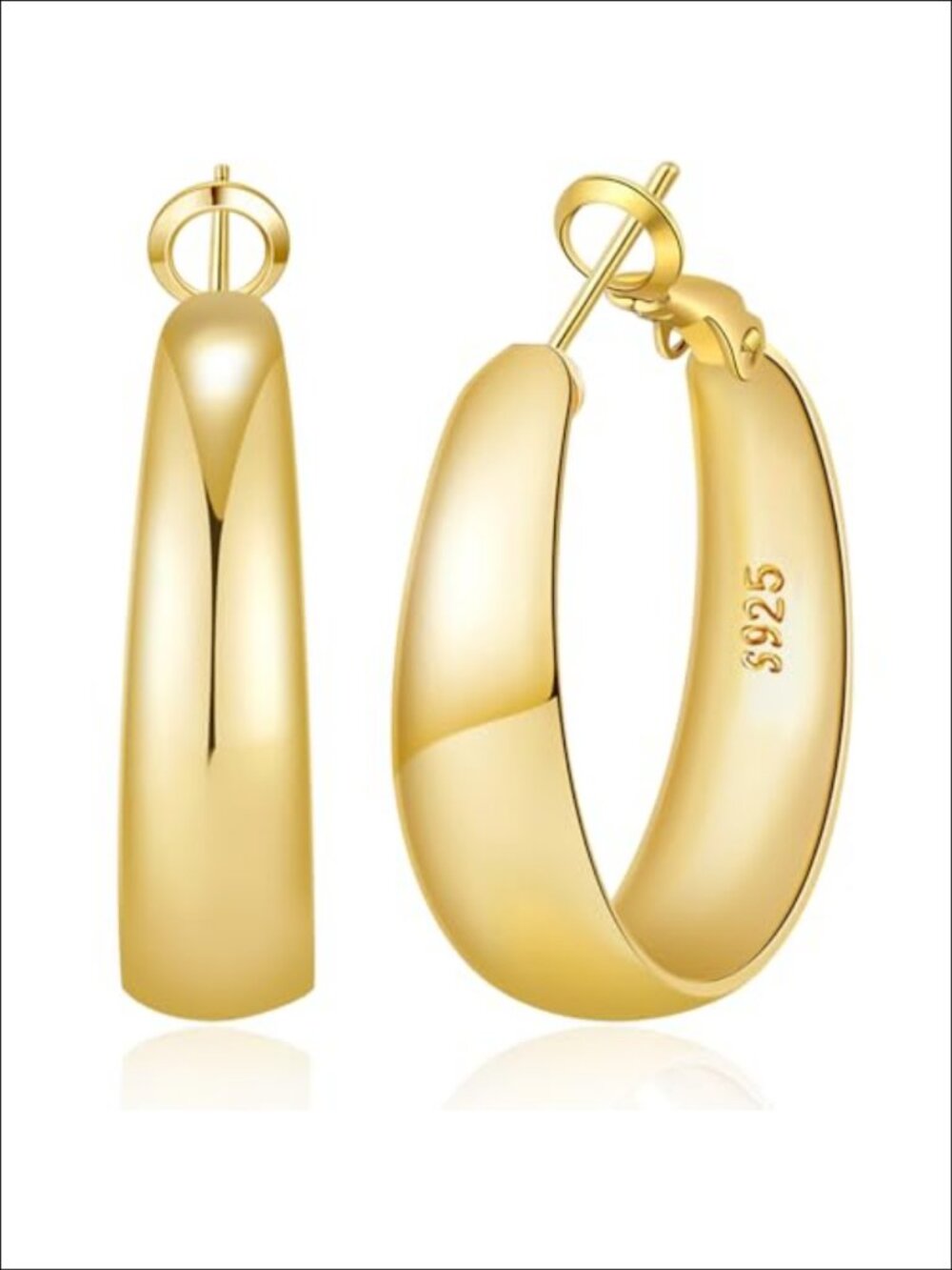 14K Gold Plated Tapered Hoop Earrings 925 Sterling Silver Post Hypoallergenic